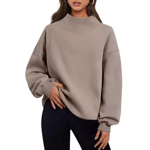 OEM personalizado de la marca de las mujeres de gran tamaño pulóver Sudadera con cuello de tortuga de lana en la parte delantera Logo Active Gym Wear para el invierno - Product Image 2