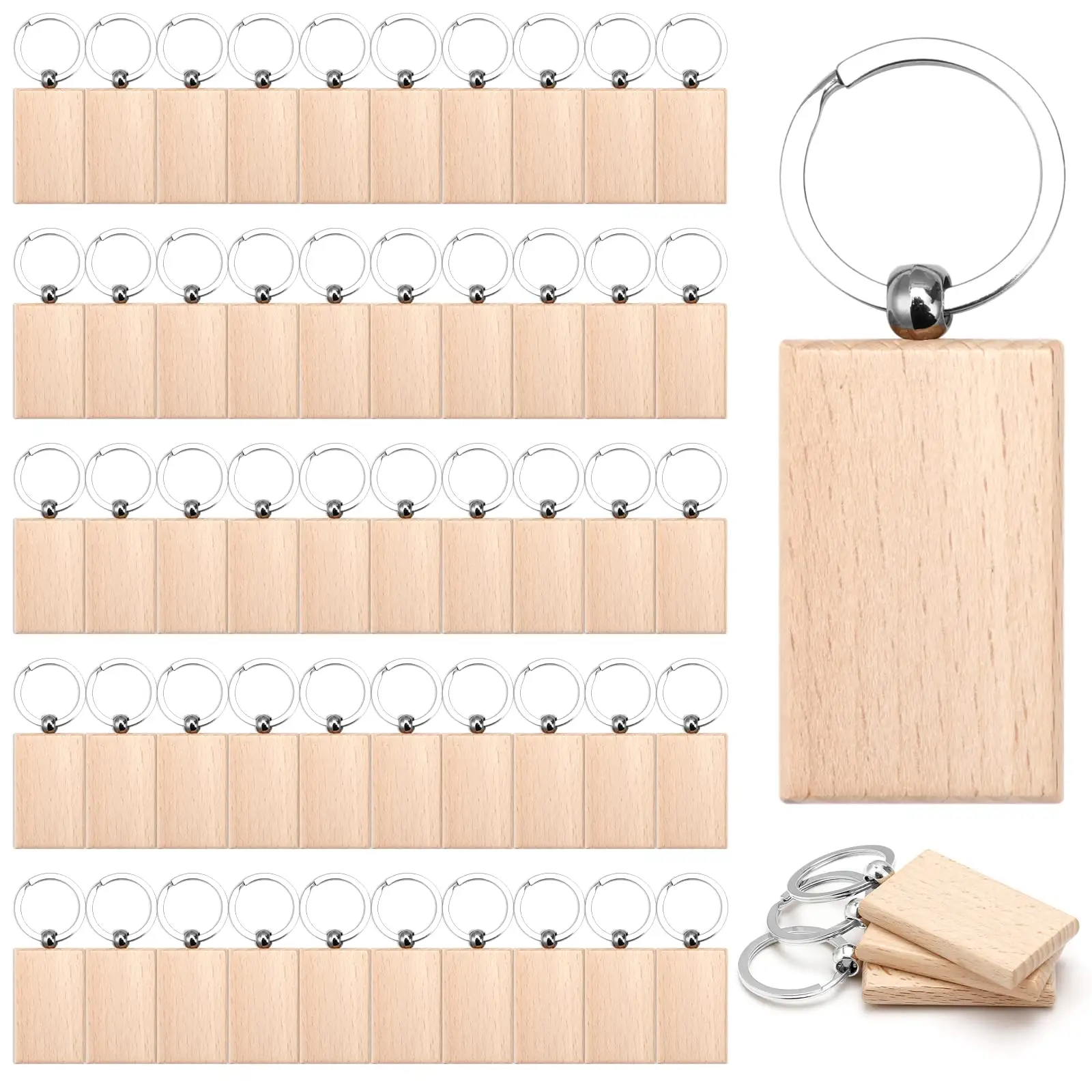 LLavero de madera en blanco, espacios en blanco de grabado rectangular, madera Natural para llaveros, Etiquetas de equipaje con nombre de Mascota, manualidades y decoraciones DIY