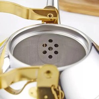 Théière/Cafetière Élégante de Luxe Faite à la Main en Acier Inoxydable, Poli Miroir Argenté, Poignée Dorée, Écologique, Durable, en Métal Alimentaire