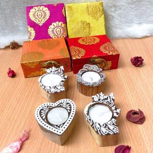 Handmade Designer Square Cash <b>Box</b> With Wooden Candle Holder Cow Printed Candle Holder for Wedding Decor , Hldi, Mehendi Decor - Product Image 1