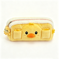 Tempat pensil boneka bebek kuning custom, tempat pensil bebek lucu dan lembut dengan gantungan, tas pena bebek berbulu kapasitas besar untuk anak perempuan
