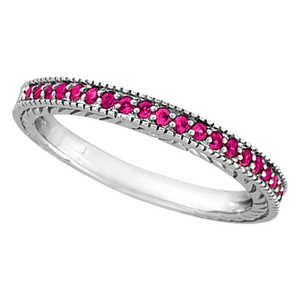 Bague empilable en or rose 18 carats avec bords géométriques en milgrain, saphir rose et placage en or pur, certifiée IGI, bijoux fins pour garçons - Product Image 3