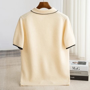 100% pull en mérinos été hommes revers pull à manches courtes POLO cou pull haut ample tricoté vêtements grande taille T-shirt - Product Image 2
