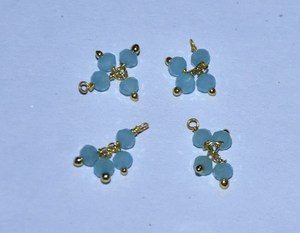 Chapado en oro de alta calidad 1 + 3 cuentas facetadas Aqua Calcedonia alambre envuelto encantos. Abalorios collar pendiente encantos para la fabricación de joyas - Product Image 4