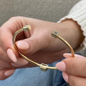 Conception populaire IGI certifié taille émeraude laboratoire diamant cultivé plaqué or 925 argent Sterling lunette ensemble Bracelet Bracelet pour les femmes - Product Image 4