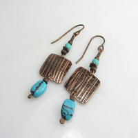 Boucles d'oreilles en cuivre brillant bleu nigérian, longues, à motif feuille ambre bicolore gaufré, style japonais 1995, pour Noël turc