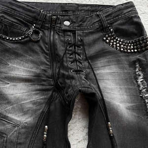 Pantalones Vaqueros Acampanados Clásicos con Tachuelas, Estilo Vintage, Lavado Desgastado, con Cordones, para Otoño, Mejor Venta OEM - Product Image 6