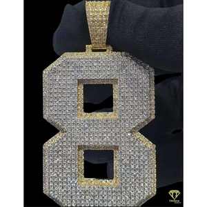 Pendentif numéro glacé en argent sterling 925 orné de diamants brillants cultivés en laboratoire pour anniversaire et cadeau commémoratif - Product Image 5