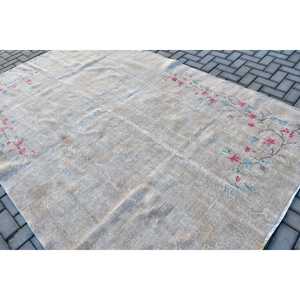 6.46x9.8 ft Turkish Large Rug, Gray <b>Red</b> Vintage Polka dot <b>Wool</b> Rug - Product Image 4