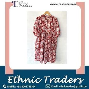 Vestido Moderno de Algodón con Estampado Floral Rojo para Mujer, Hecho a Mano, Estilo Dulce, Ropa de Club, Suministro al por Mayor desde India - Product Image 6