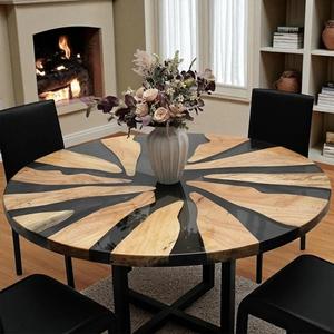 Table basse ronde en résine époxy transparente, bois d'acacia naturel, fabrication artisanale, mobilier de luxe pour couloir, intérieur, bar - Product Image 1