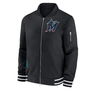 Chaqueta de bombardero acolchada ligera Chaqueta de Letterman vintage de satén con cremallera completa Cuello alto bordado Servicio OEM - Product Image 3