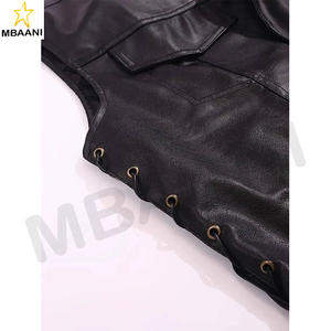 Gilet en simili cuir pour homme, ajustable avec lacets sur les côtés, veste sans manches pour motard, veste sans manches - Product Image 6