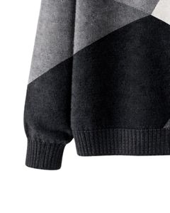 Suéter de Punto Personalizado de Primera Calidad para Mujer, Cuello Alto, Bloques de Color, Suave y Cálido, Jersey de Invierno Informal, Color Negro, Gris y Blanco - Product Image 6