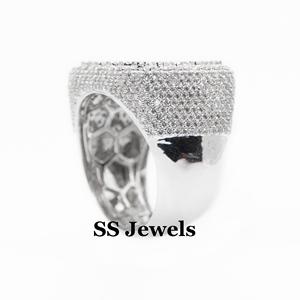 Bague personnalisée pour homme en argent 925 plaqué or blanc 10 carats Bague Rappeur Bustdown Pinky - Product Image 4
