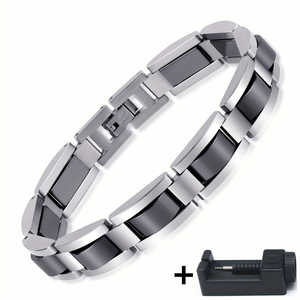 Bracelet manchette en acier inoxydable 304 pour homme, design noir électroplaqué unique, cadeau idéal pour les fêtes et les anniversaires pour père et aînés - Product Image 4