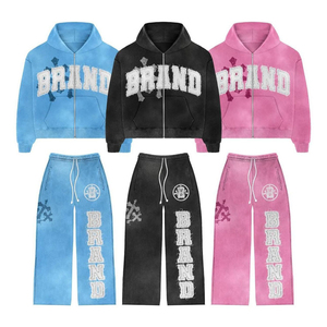 Ropa informal personalizada Unisex SunFaded Flare chándal lavado ácido sudaderas con capucha pantalones de chándal DTG estampado personalizado Distress hombres chándal - Product Image 2