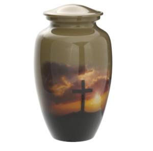 Urnes de crémation en aluminium avec motif de lever du soleil et belle couleur noire autocollant pour les cendres humaines fabriqué en Inde - Product Image 2