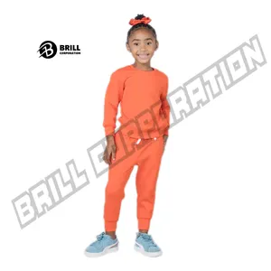 Детский спортивный костюм для девочек, хлопковый флисовый свитшот с длинным рукавом и круглым вырезом и брюки, комплект из 2 предметов, детская зимняя одежда