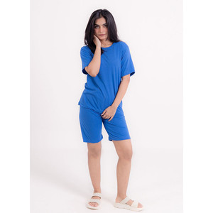 Comfortable & Breathable Jersey Short-Sleeved Women's Pajamas Set of 2 with Custom Logo-Royal Blue - Product Image 3