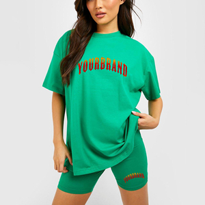 OEM/ODM Wholesale 100% Pure Cotton Womens Two-Piece Shorts Set Summer Fashionable breathable Activewear Short Set for women's - Product Image 5