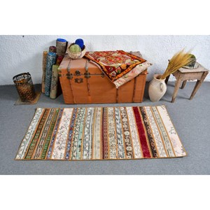 2.4x5.2 ft Rug, Turkish Vintage Rug, <b>Red</b> Green Polka dot <b>Wool</b> Rug - Product Image 3