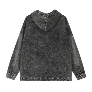 Chaqueta con capucha de pintura de pigmento de lavado de mono de ajuste suelto de peso pesado de mezclilla de algodón 100% de calidad superior para hombres de gran tamaño - Product Image 3