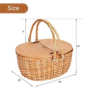 Rattan picnic basket with attached wooden lid Handmade Storage Basket Wholesale eco-friendly Made in Viet Nam - Product Image 2