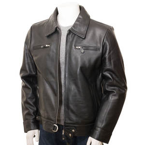 Veste en cuir de motard pour homme, style vintage, rue commerçante, col montant, poches avant, imperméable, respirante, garniture en fourrure, tendance - Product Image 3