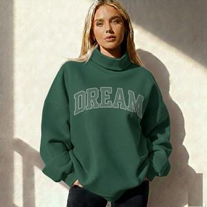 Oversized Women <b>Sequined</b> Mockneck Fleece Pullover Front <b>Long</b> Casual Autumn/Winter Relaxed Loose Fit Street Fashion <b>Top</b> Cozy - Product Image 3
