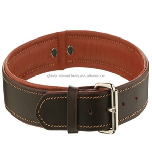 Collier de chien élégant en cuir marron de conception fantaisie avec anneau en D à boucle ardillon réglable solide chez le fabricant de gros - Product Image 1