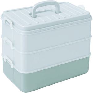 Triple Multi-Purpose Eco-Friendly Lightweight <b>Plastic</b> Food Spice Tools Storage <b>Box</b> Lockable <b>Lid</b> Three-Layer Stackable Organizer - Product Image 1