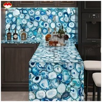 Pierre semi-précieuse de luxe en agate bleue, jaune et rose rétroéclairée pour panneau mural de villa et hôtel, table, îlot, comptoir