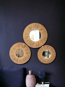 Miroir mural rond en rotin naturel fait à la main décor Boho pour salon cadeau de pendaison de crémaillère - Product Image 6