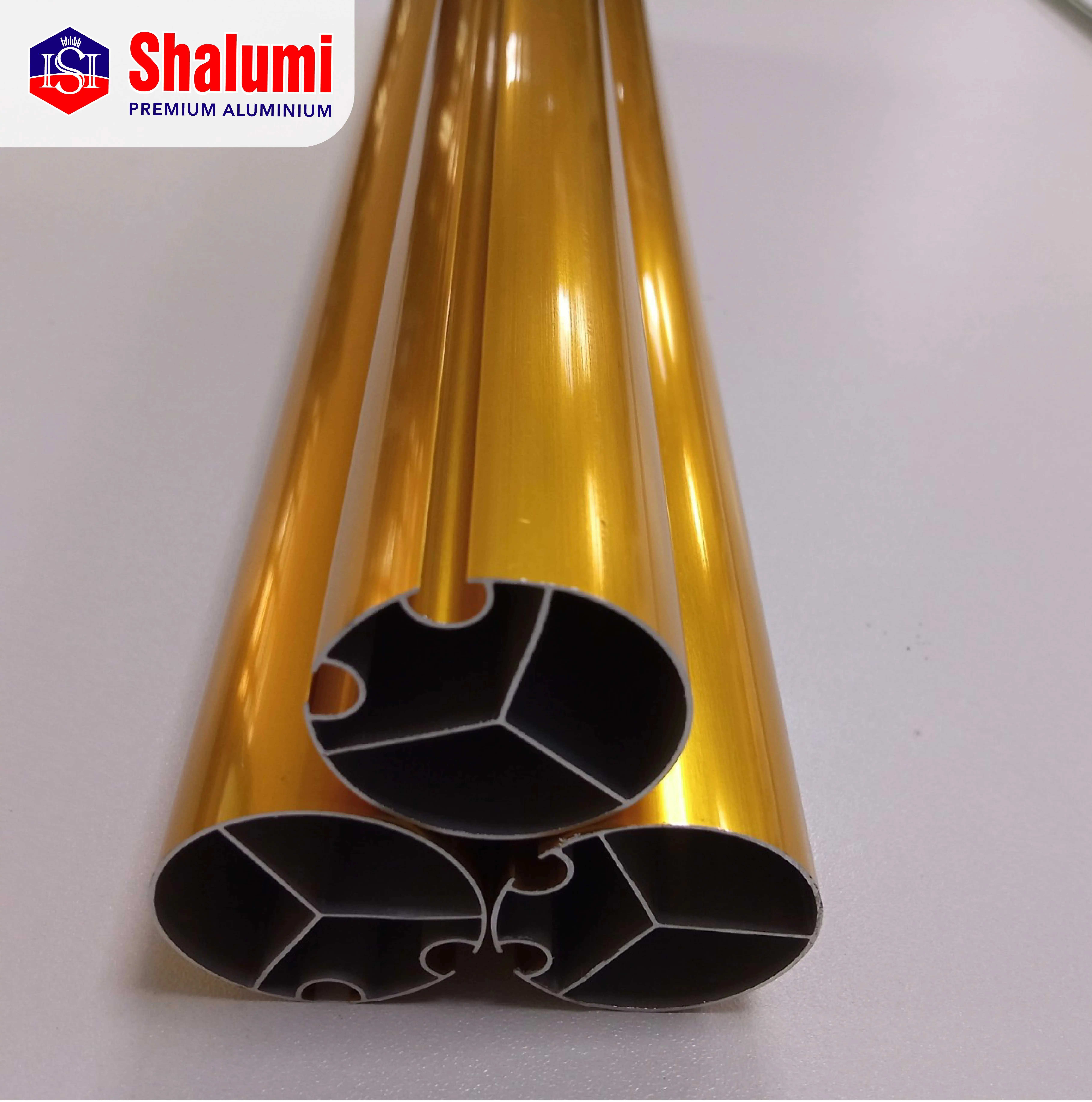 Golden anodised aluminium round tube profile for curtain road manufacturer from Vietnam song hong aluminium