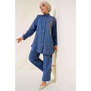 ชุด2ชิ้นผ้าลินินประดับหินสีคราม - Product Image 1