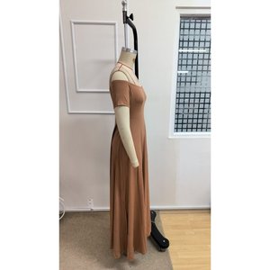 Vestido largo de viscosa elástico con hombros descubiertos para mujer, 34670 - Café con leche - Product Image 5