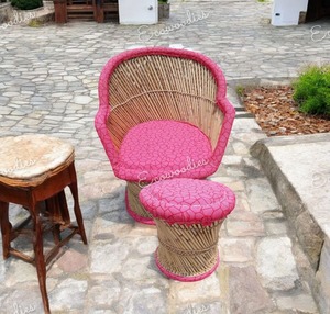 Ensemble de chaise de tabouret de bar de haute qualité avec dossier chaise de meubles en bambou de canne avec pouf pour jardin de salon extérieur intérieur - Product Image 2