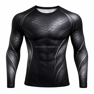 Chemises de protection anti-UV à manches longues pour hommes, coupe compressive, spandex/nylon, panneaux en maille respirante, séchage rapide, évacuation de la transpiration, pour le crossfit - Product Image 6