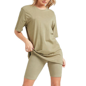 Ensemble t-shirt et short d'été décontracté pour femmes, séchage rapide, short léger, respirant, 100% coton - Product Image 1