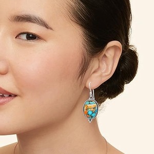 Fashionable Oyster Turquoise Gemstone <b>Earrings</b> 925 Solid <b>Sterling</b> <b>Silver</b> <b>Earrings</b> for <b>Women</b> Dangle <b>Earrings</b> 925 Stamped Jewelry - Product Image 4