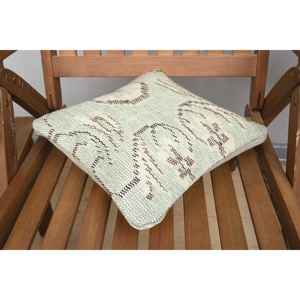 Luxe 18x18 Beige Kilim Patchwork Laine Oreiller 12x12 Pouces Rustique Imprimé Floral Coussin pour Literie Plancher Portable Tissé - Product Image 4