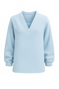 Haut classique à manches longues en tricot côtelé uni pour femmes, tissu doux et agréable pour la peau, TUNIC CONFORTABLE EN UN SEUL ENSEMBLE, écologique et respirant - Product Image 5