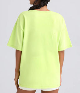 Nuevas camisetas de mujer ecológicas de algodón orgánico 100% a la moda, último estilo, ropa informal a granel, apliques de gran tamaño con hombros caídos - Product Image 5