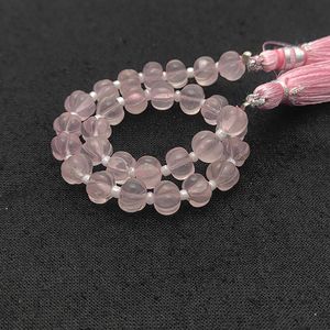 Brins de perles de citrouille sculptées en quartz rose Fournisseur de pierres précieuses en vrac de 8 pouces-Perles de melon - Product Image 5