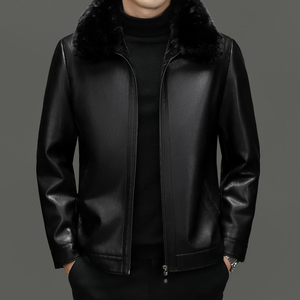 High Street Brand Leather Coat <b>Men's</b> Autumn Winter New Thickened Warm Detachable Fur Collar Business Casual Leather <b>Jacket</b> <b>Men</b> - Product Image 2