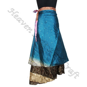 Faldas envolventes de seda de varias capas de la India Reversible Falda envolvente de 2 capas para adultos Fabricante al por mayor - Product Image 1