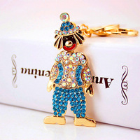 Porte-clés figurine de clown en strass, alliage doré, pour costume de carnaval, breloque de sac