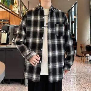 Chemise à manches longues à carreaux pour hommes, style ample et décontracté, vêtements d'extérieur vintage, manteau de flocage, vêtements de saison d'automne - Product Image 5