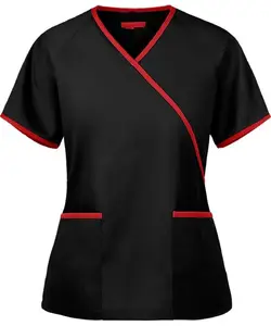 Nuovo stile Unisex Medical infermieristica Scrub set scollo a V nero e rosso colorato infermiera Scrub personalizzato Spa uniforme Scrub medico donna